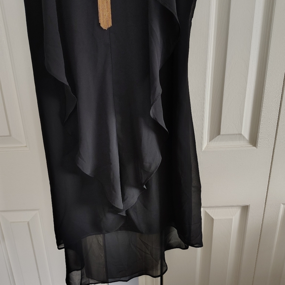 International Concepts INC Black V Neck Ruffle Dress Chiffon MP - Picture 6 of 14